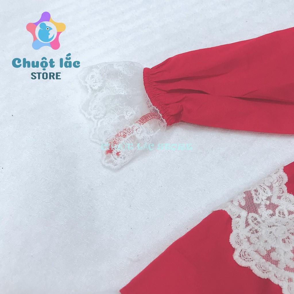 Đầm váy công chúa bé gái dài tay chất kate lụa phối ren màu đỏ cho bé từ 10kg đến 22kg