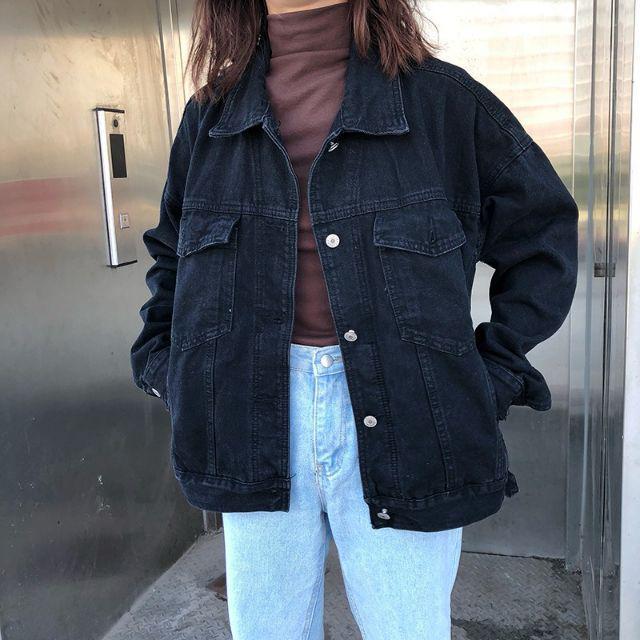 Áo khoác jeans nữ đen trơn