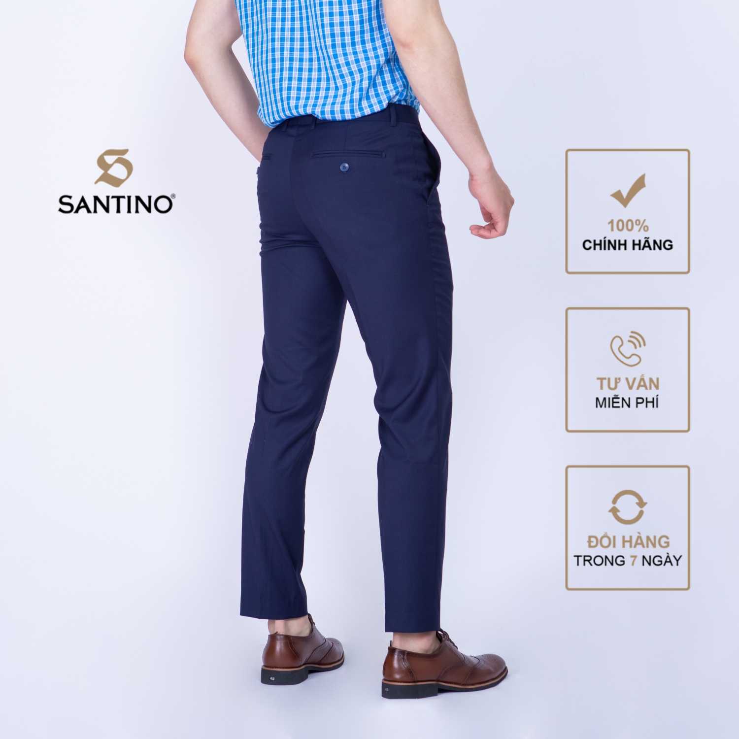 Quần âu nam dài trơn SANTINO, chất liệu Sợi tre dáng ôm slim fit công sở lịch lãm màu tím than Q069