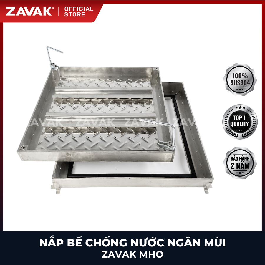 Nắp bể ngầm chống nước ngăn mùi inox ZAVAK MHO-60 / KT 60x60cm, lát gạch 1,5cm/ tải tối đa 600kg