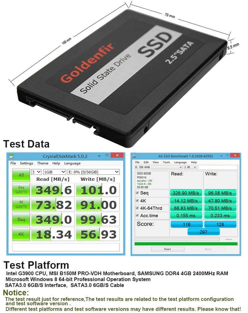 Ổ cứng SSD 120Gb Goldenfir 120G Sata III, 6 Gb/s, 2&quot;5 Inch - Màu Đen