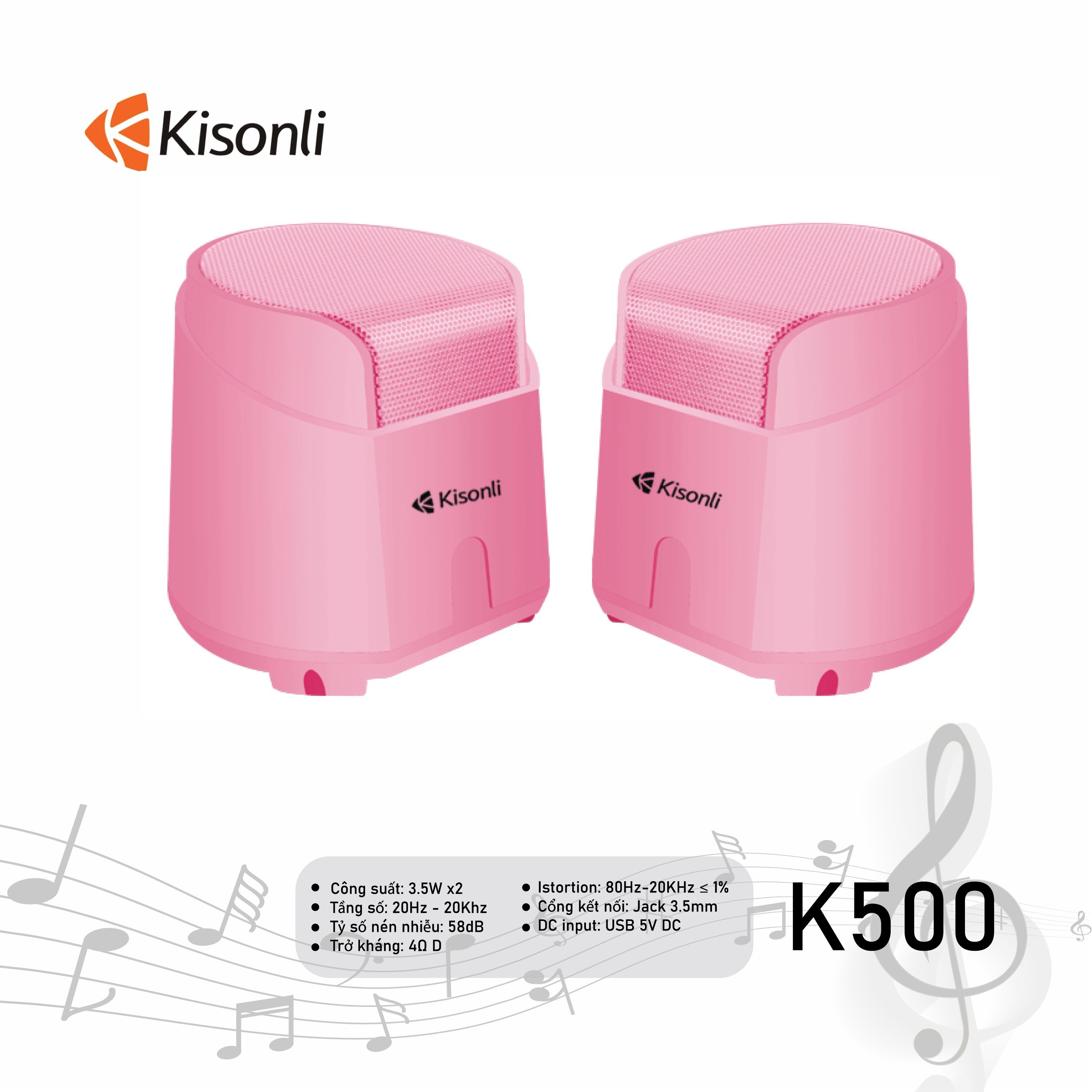 Loa 2.0 Kisonli K500 Pink LED - Hàng chính hãng