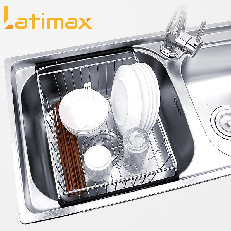 Khay Để Hoa Quả Chén Dĩa Đặt Trên Bồn Chậu Rửa Inox 304 Co Dãn từ 32-44Cm - Kệ Úp Chén Đĩa cho Bồn Rửa