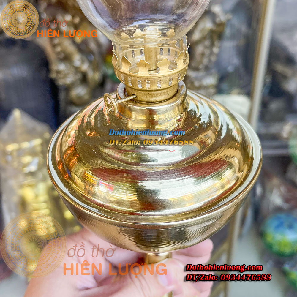 Đèn Dầu Bằng Đồng Vàng Nguyên Chất Chân Đế Hoa Văn Cổ Điển Cao 40cm Đẹp Tinh Xảo - Đồ Thờ Hiên Lượng