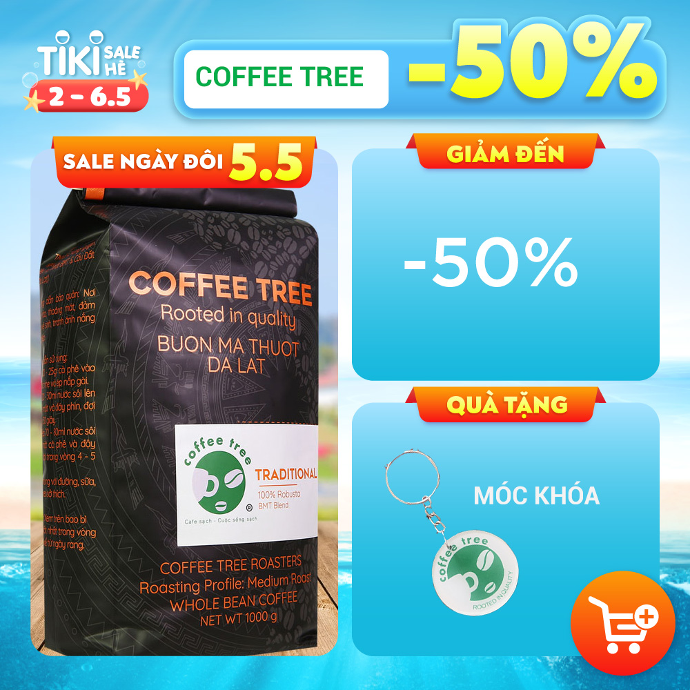 Cà phê hạt Robusta nguyên chất 100% 1kg - Coffee Tree thơm ngon, đậm đà