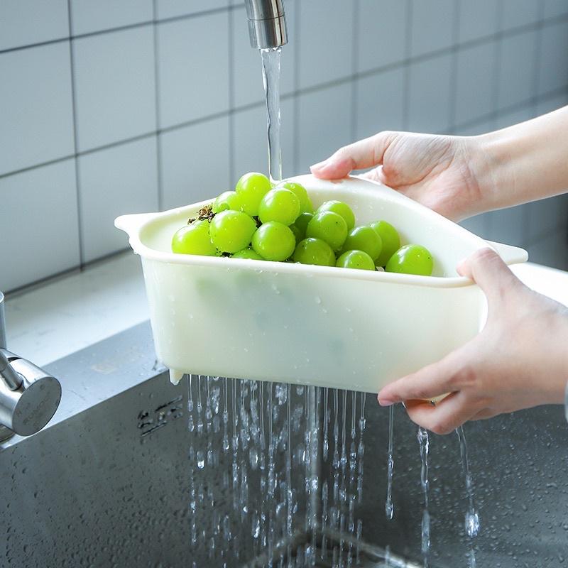 Rổ lọc rác gác góc bồn rửa chén bát hình TAM GIÁC - Giỏ nhựa gắn bồn rửa chén lọc thức ăn thừa, để giẻ lau, rửa rau quả