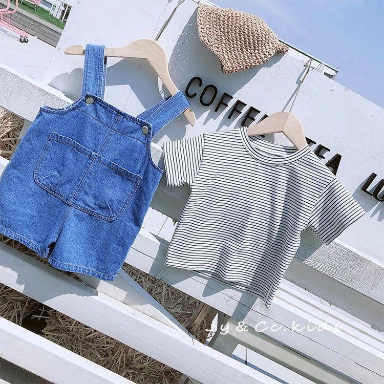 BY15 Size80-120 (6-23kg) Set yếm bé trai (Yếm jean + áo thun) Quần áo trẻ em hàng quảng châu