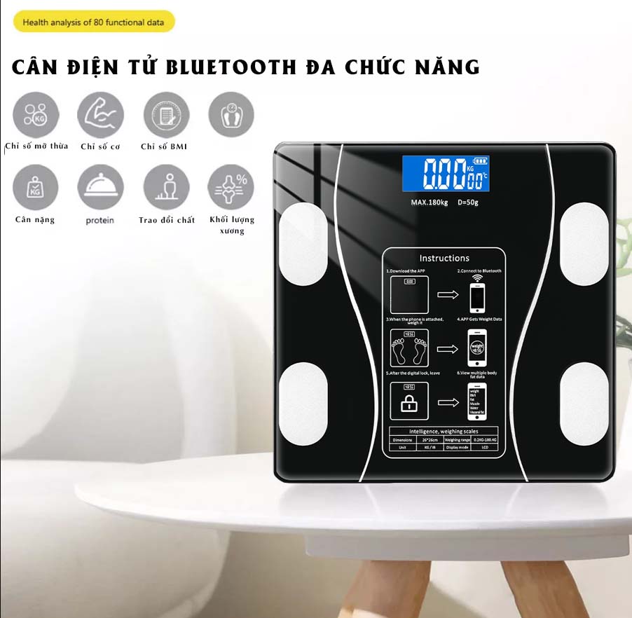 Cân Sức Khỏe Điện Tử Galen G019 Hỗ Trợ Phân Tích Lượng Mỡ Trên Cơ Thể, Kiểm Soát Cân Nặng, Theo Dõi Sức Khỏe Thông Qua Kết Nối Bluetooth Thông Minh Trên Điện Thoại