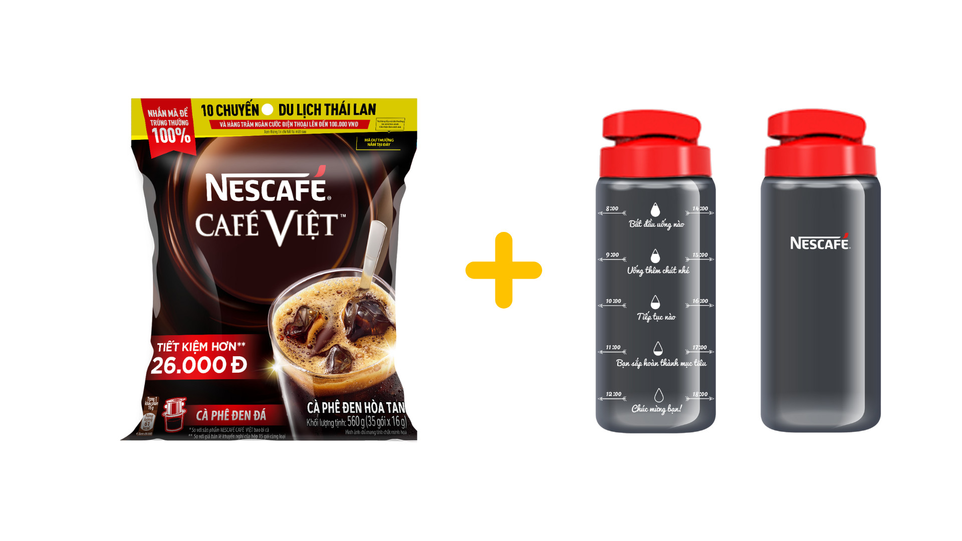 Cà phê hòa tan Nescafé café Việt cà phê đen đá (Túi 35 gói x 16g) - [Tặng 1 bình nước Water Reminder 700ml]