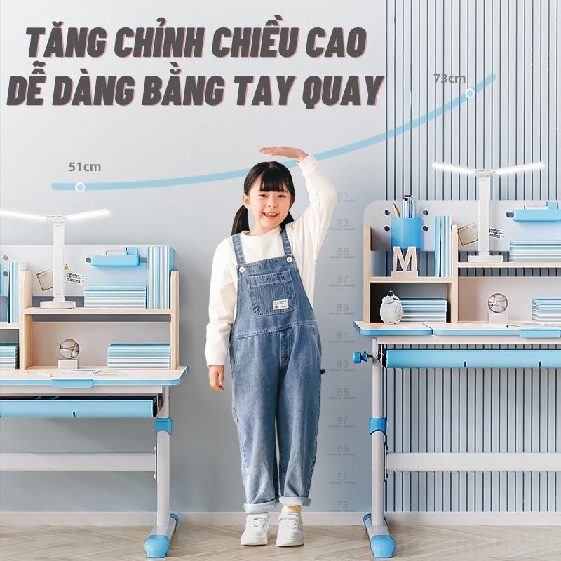 Bộ bàn học cho bé Sakawin S80 và Ghế G90 mới nhất, Bàn học sinh có giá sách Nâng hạ tay quay, Giá Nhập