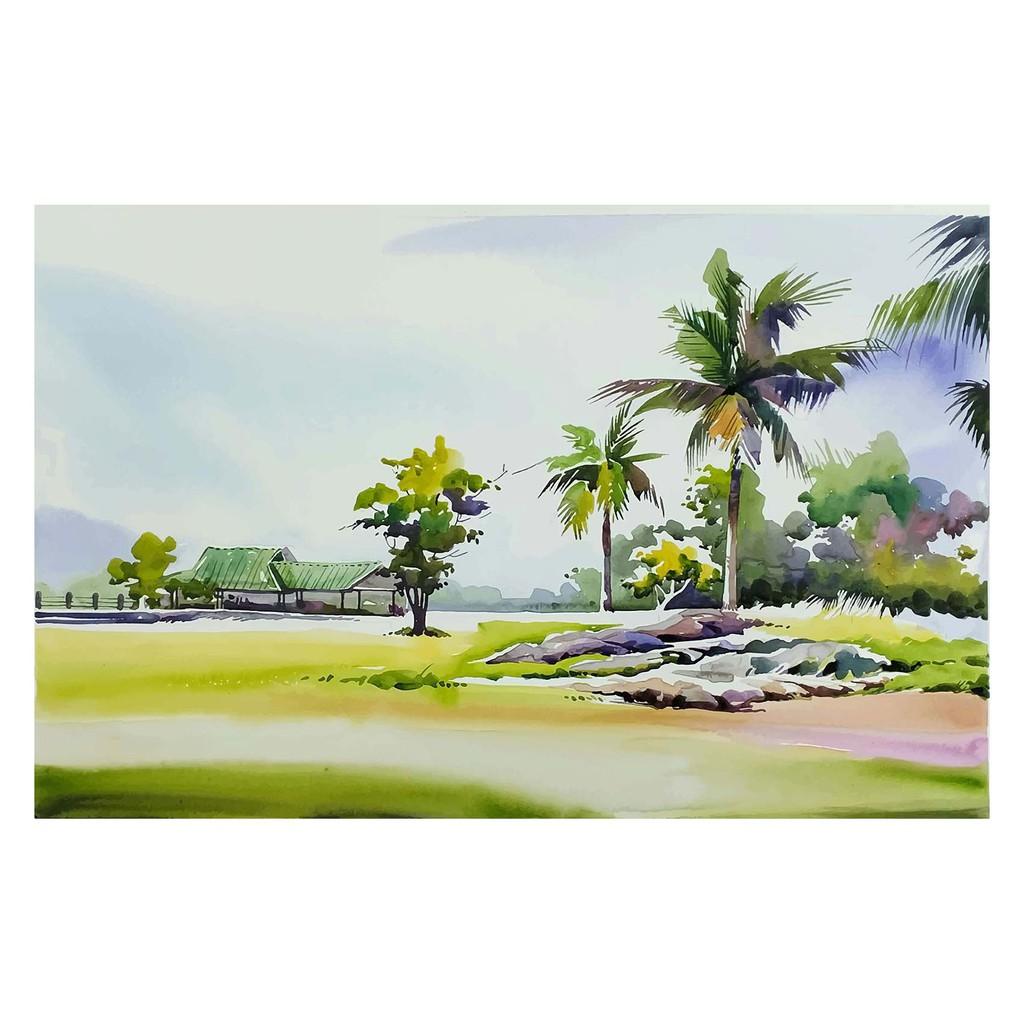 Tranh canvas phong cách màu nước - Đồng xanh - WT004