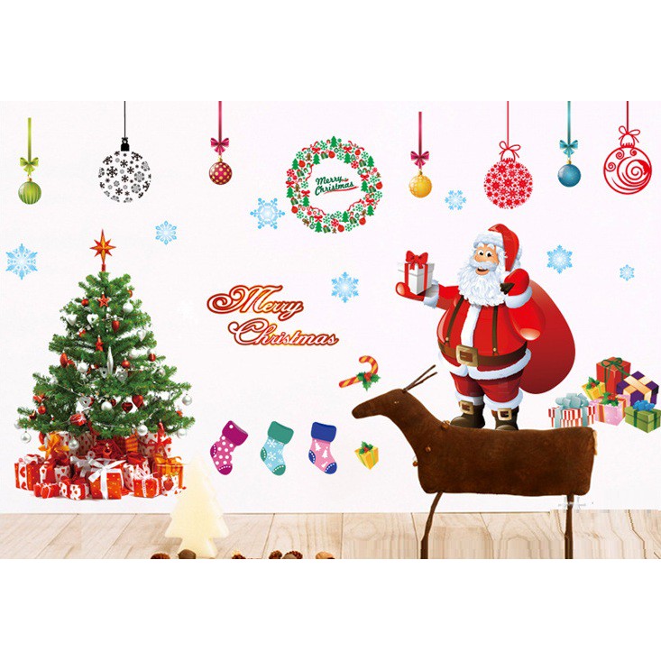 Decal dán tường Cây thông và Ông già Noel