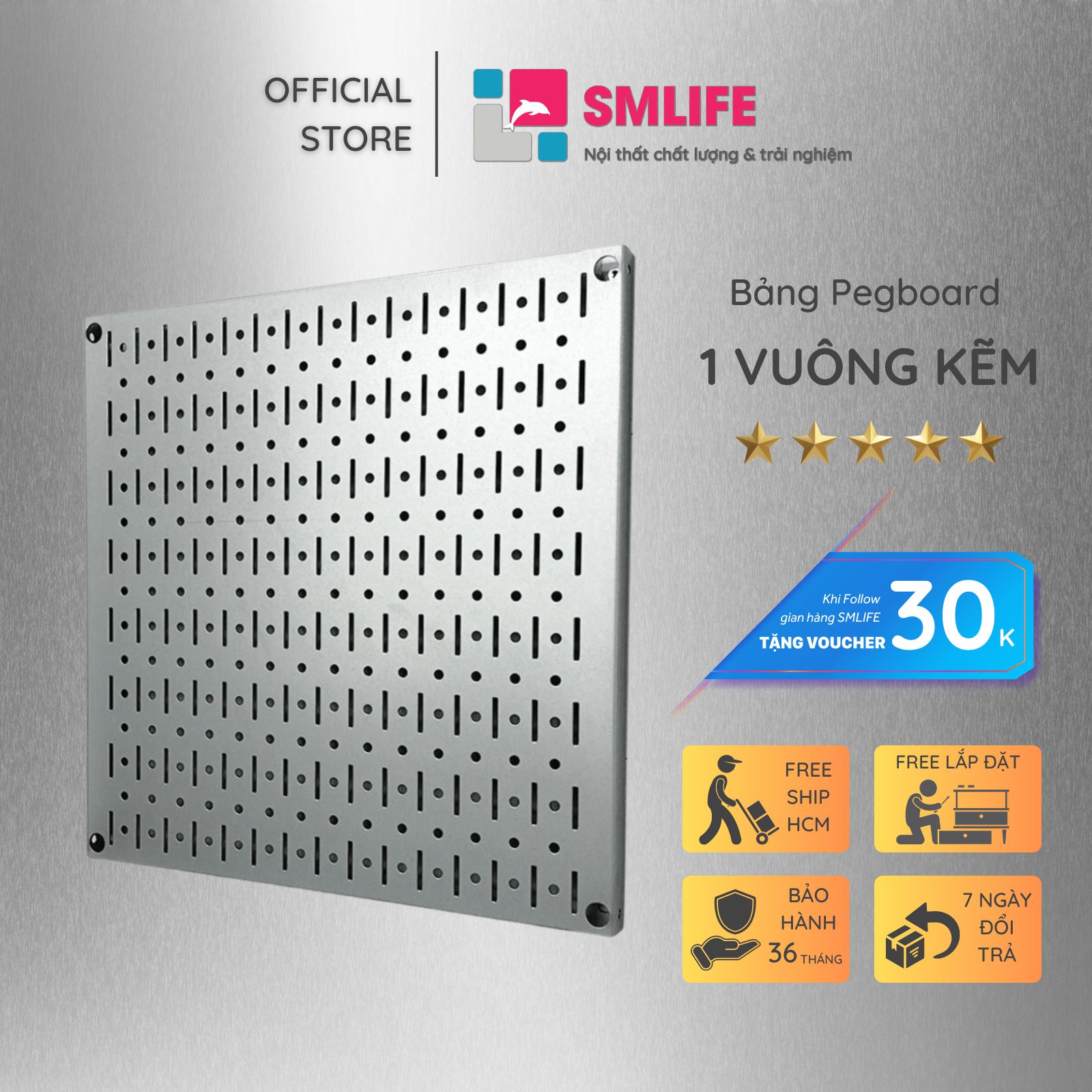 Bảng treo dụng cụ Pegboard vuông 40×40 – Mạ kẽm