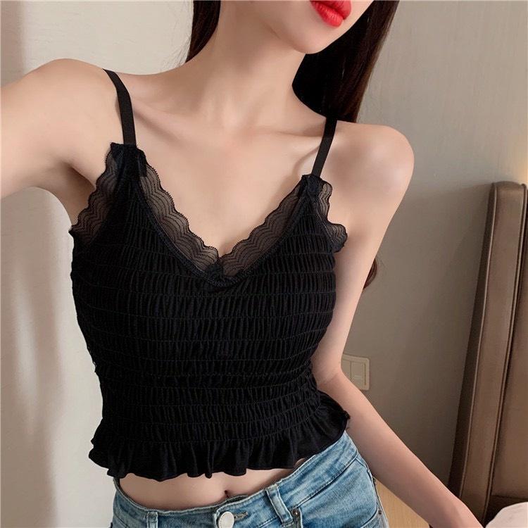 Áo bra nhún Áo hai dây viền ren xinh xắn dáng lửng kèm mút ôm vòng ngực Pasana0207