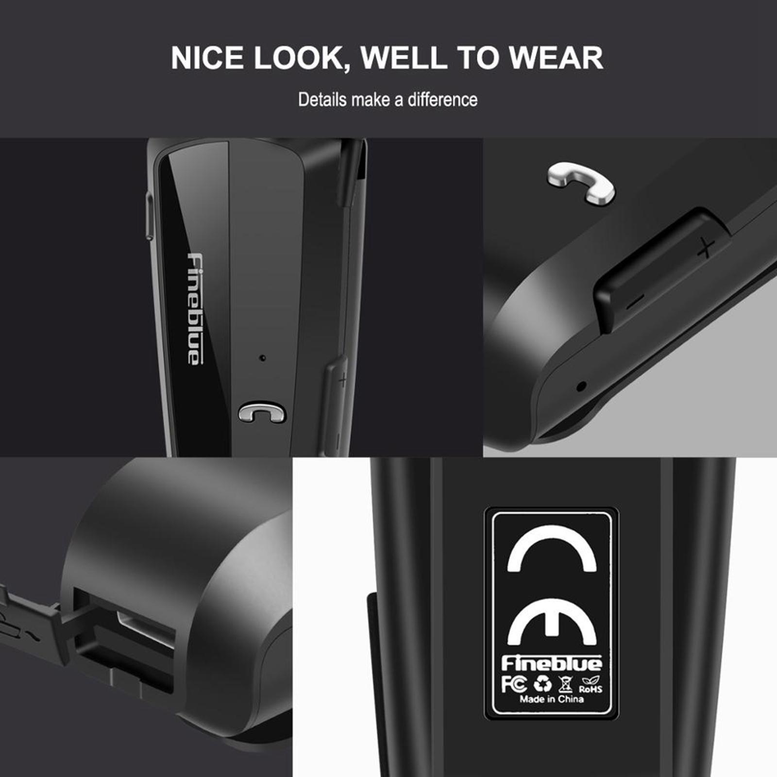 2xFineBlue F990 Wireless Bluetooth Headset Business Earphone Black No Box