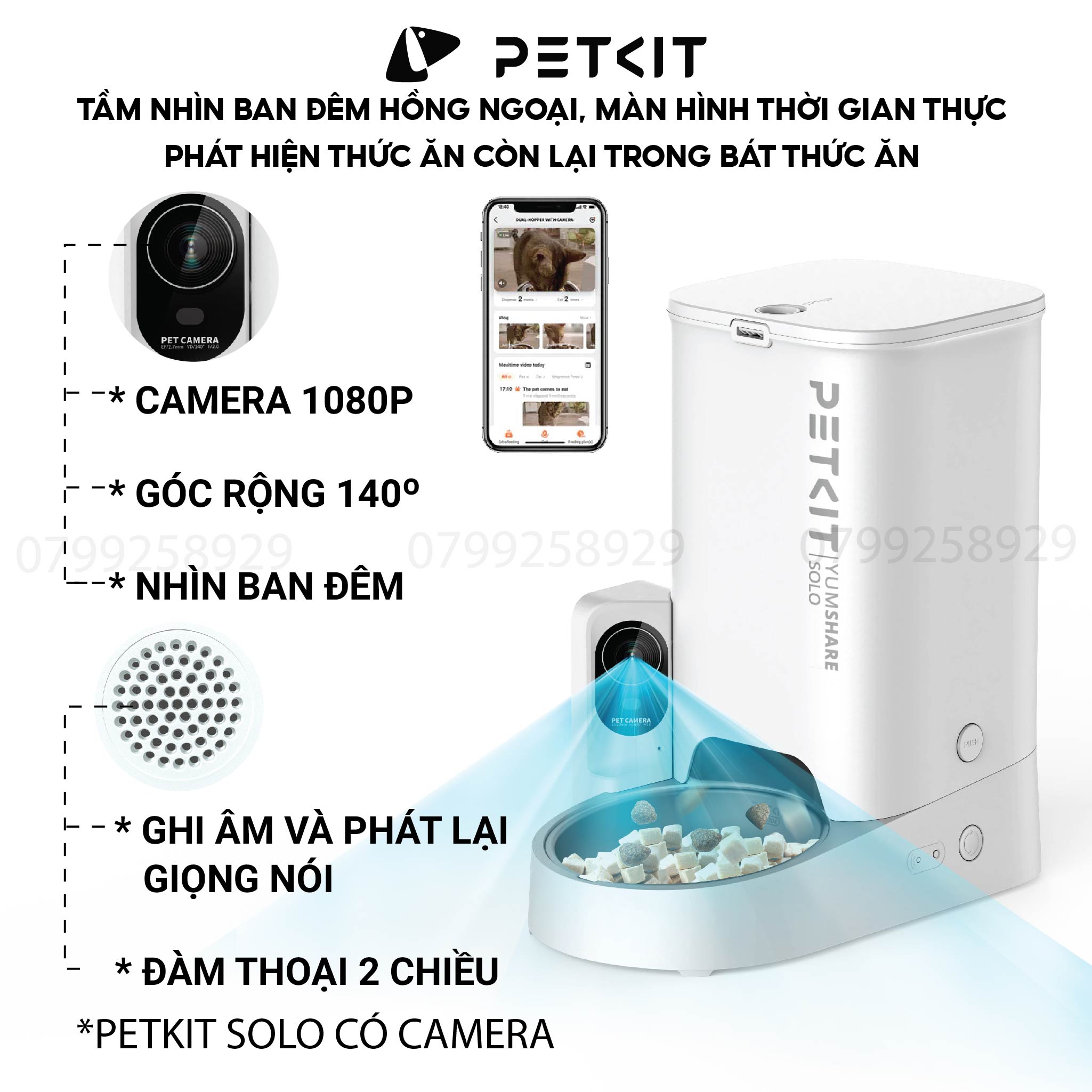 [Có CAMERA] Máy Cho Mèo, Chó Ăn Tự Động Petkit Fresh Element Solo YumShare màu Trắng