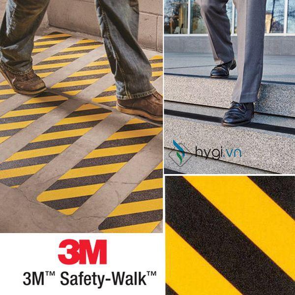 Băng keo cảnh báo chống trơn trượt 2 màu sọc vàng 3M safety walk 613, khổ 5cm x dài 18m