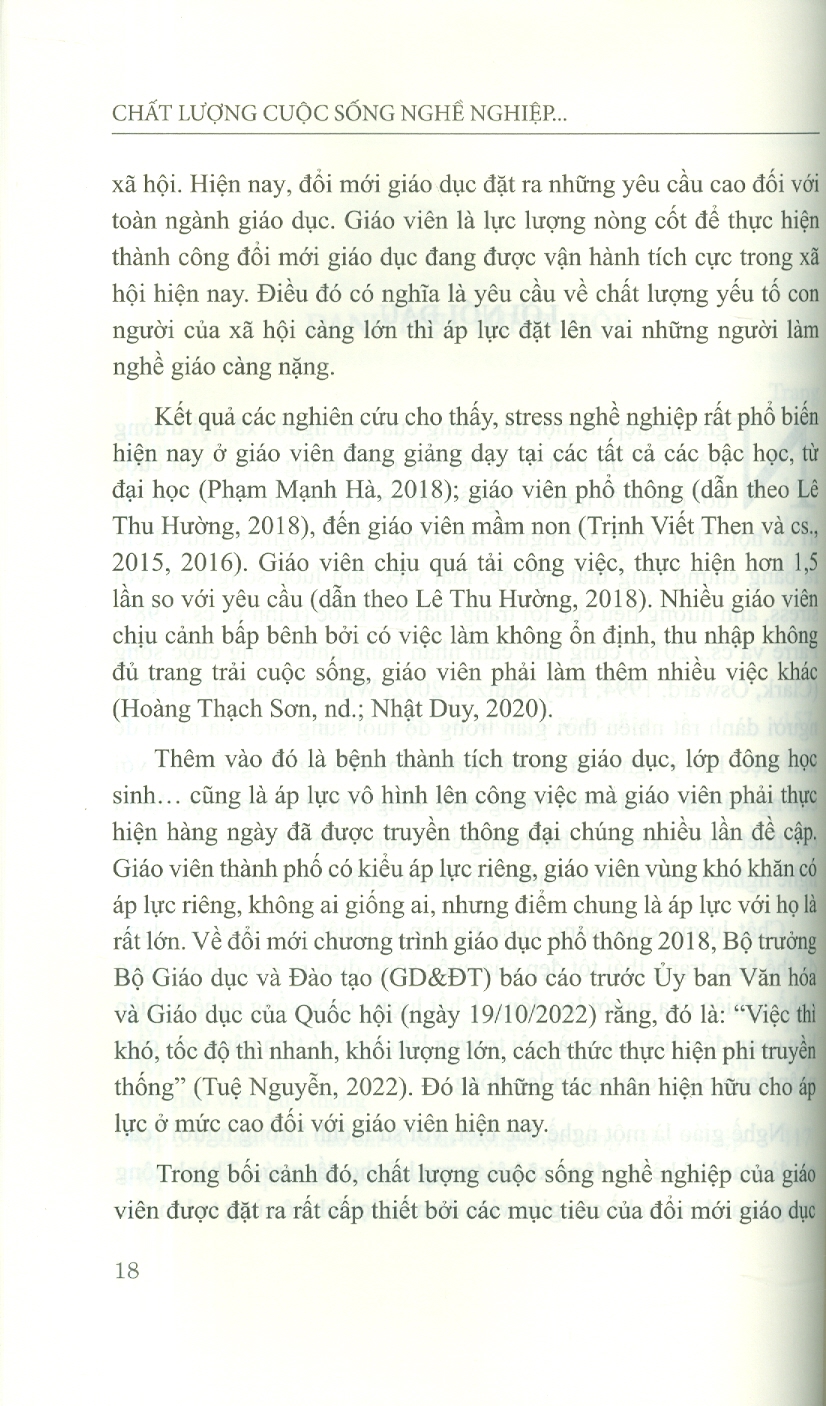 Chất Lượng Cuộc Sống Nghề Nghiệp Của Giáo Viên Phổ Thông Trong Bối Cảnh Đổi Mới Giáo Dục (Sách Chuyên Khảo)