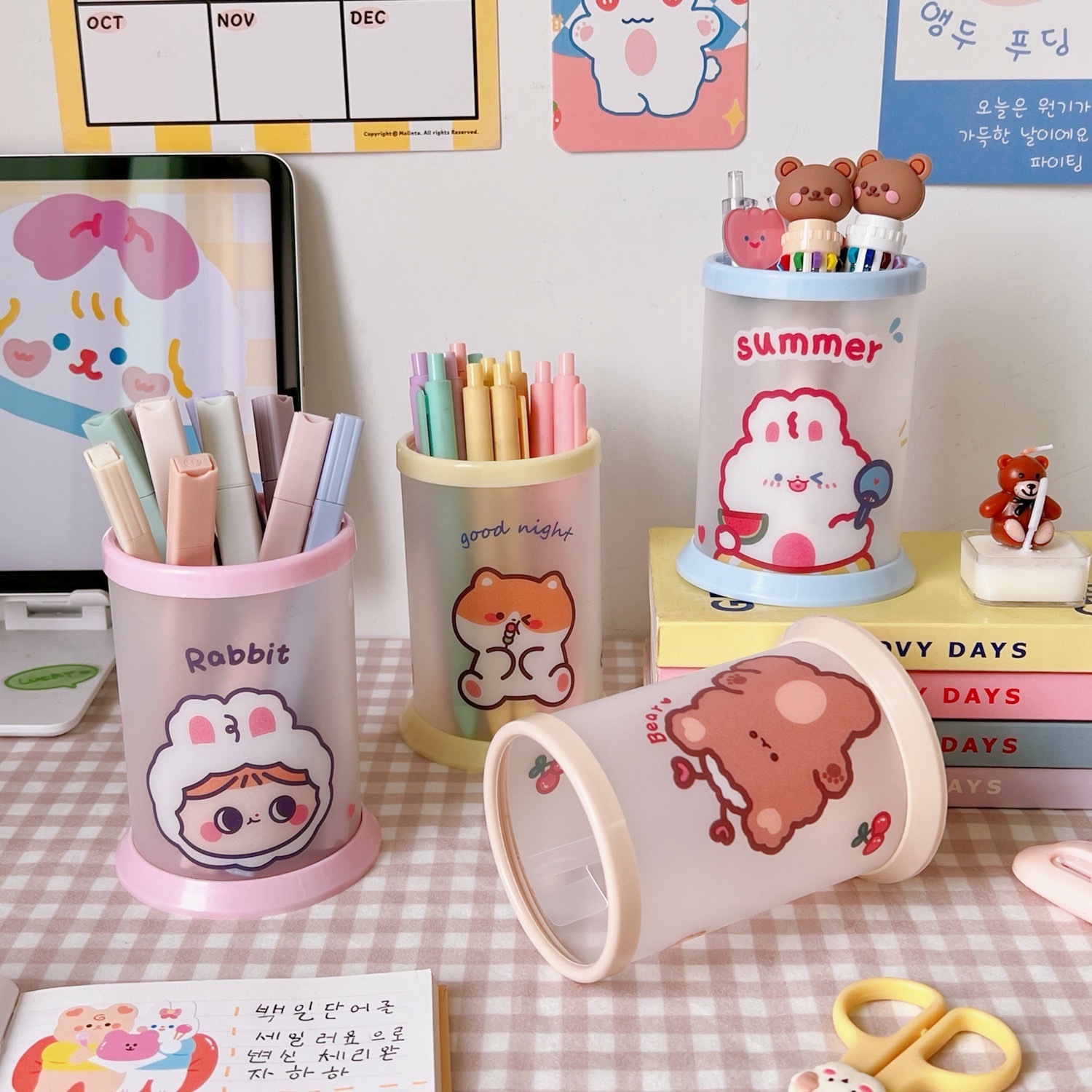 Ống Cắm Bút Tròn Hình Chibi Dễ Thương Đựng Bút, Mỹ Phẩm Trang Điểm Đồ Dùng Học Tập Tự Lắp Ghép Dễ Thương