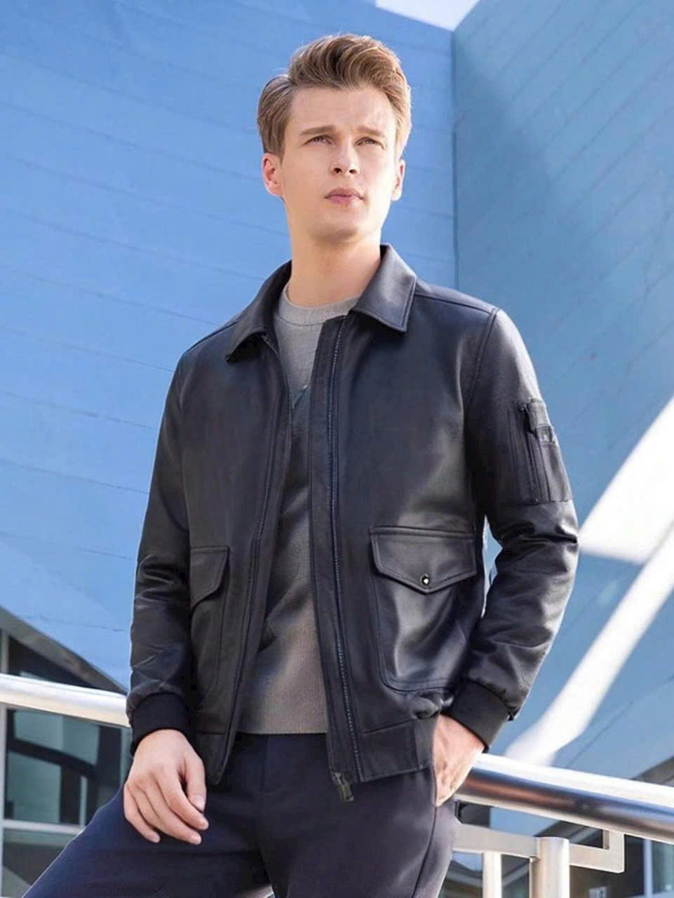 Áo Khoác Da Nam Đen Black Leather Cao Cấp Dokafashion DAD38