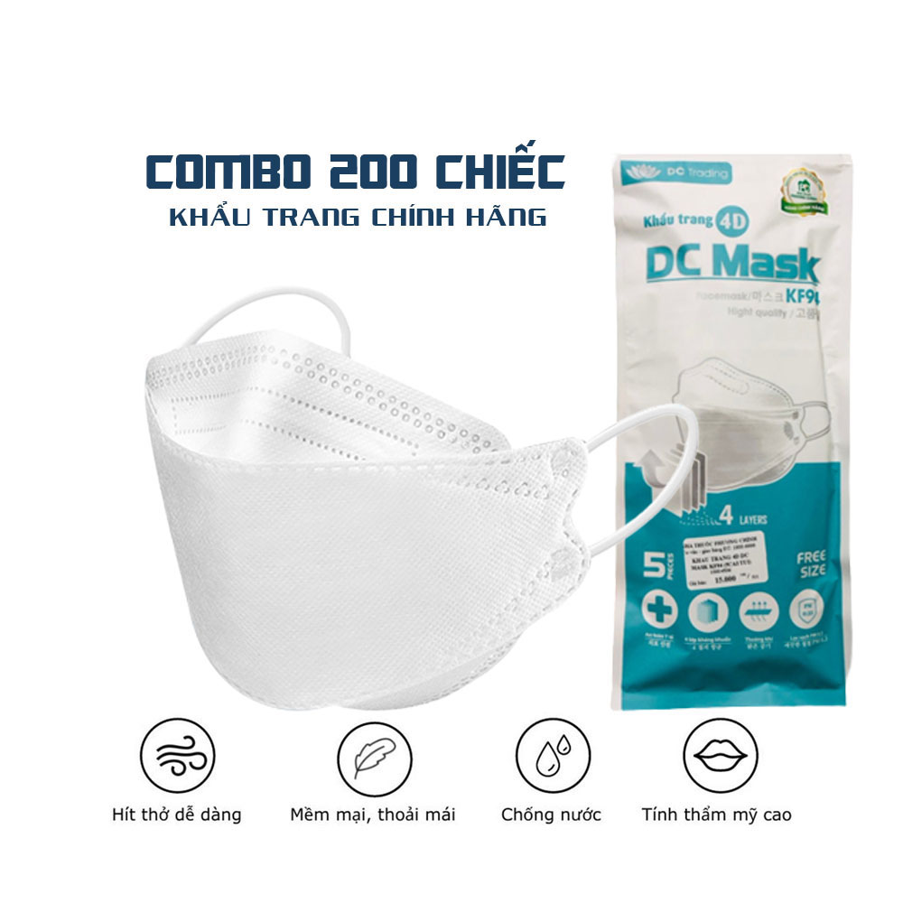 Thùng 200 khẩu trang 4D Kf94 dc mask kháng khuẩn lọc bụi mịn cao cấp