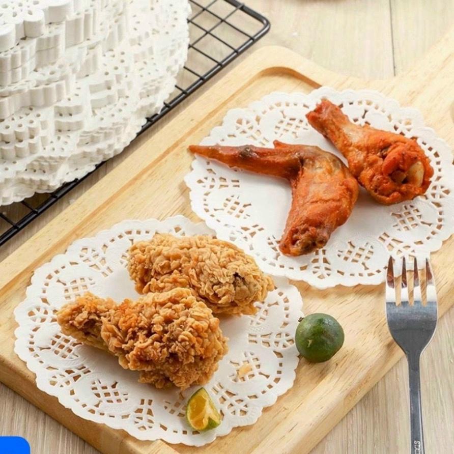 140 Giấy Thấm Dầu Ăn Size lớn 21cm Cao Cấp Họa Tiết Ren Sang Trọng Hình Tròn Lót Bánh - Đồ Ăn - Thấm Hút Tốt