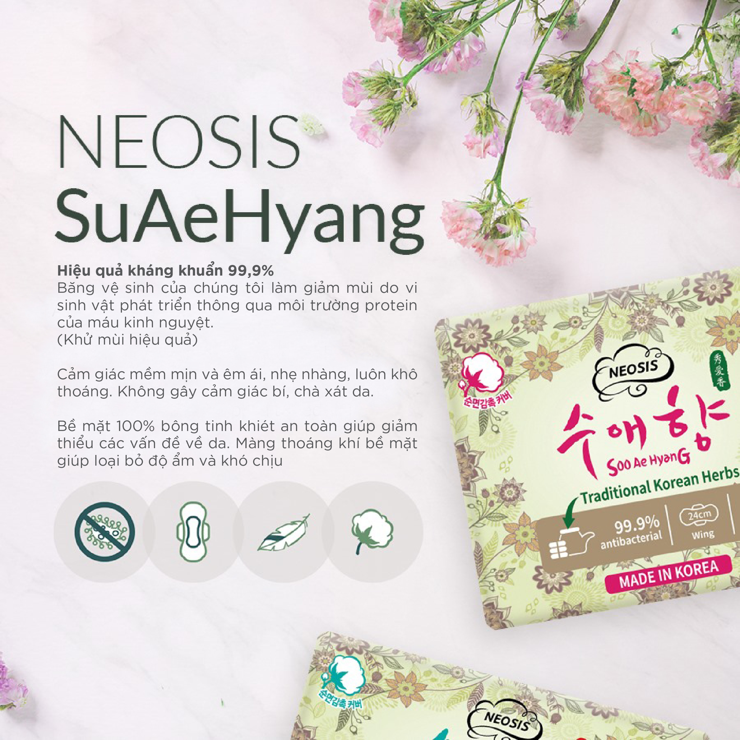 COMBO 2 GÓI BĂNG VỆ SINH HỮU CƠ THẢO DƯỢC NEOSIS SOOAEHYANG BAN NGÀY của Hàn Quốc_Size L (KT: 28cm)_1 gói/10 miếng