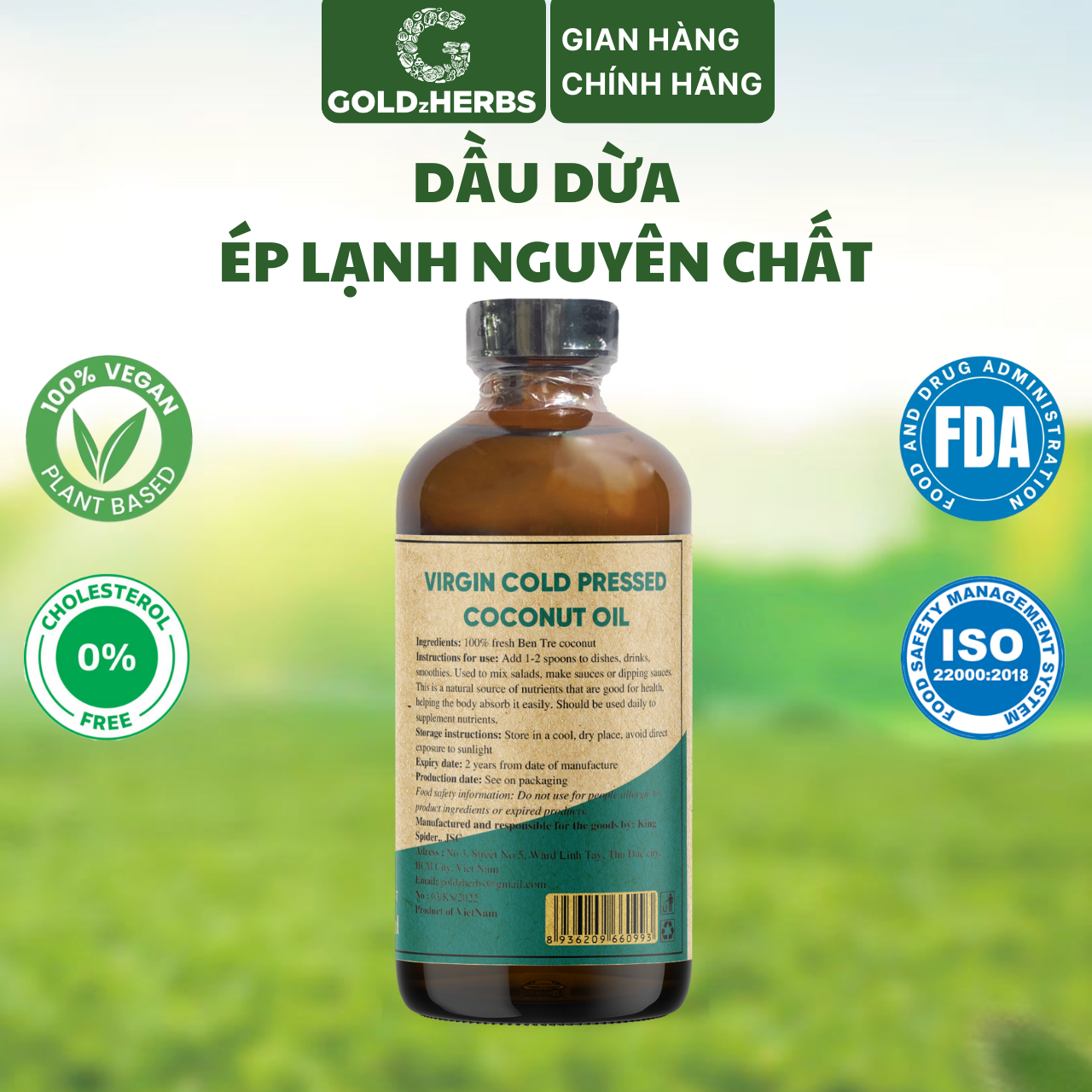Dầu dừa ép lạnh nguyên chất GoldzHerbs - Chai 120ml/ 250ml