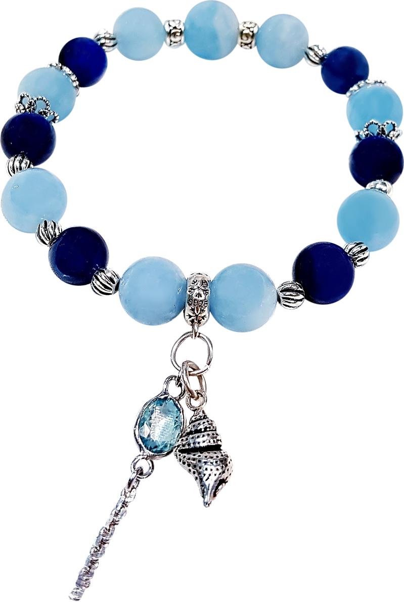 Vòng Tay Laliz Mệnh Thủy Mộc Đá Aquamarine Và Kyanite Charm Con Ốc Lat.04