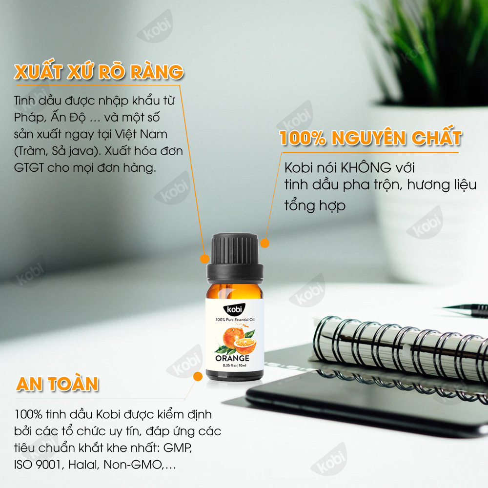 Combo 2 Tinh Dầu Kobi Nhập Khẩu Ấn Độ: Tinh Dầu Cam Ngọt + Tinh Dầu Oải Hương - Tinh Dầu Thiên Nhiên Nguyên Chất, Giúp Giảm Stress, Làm Thơm Phòng