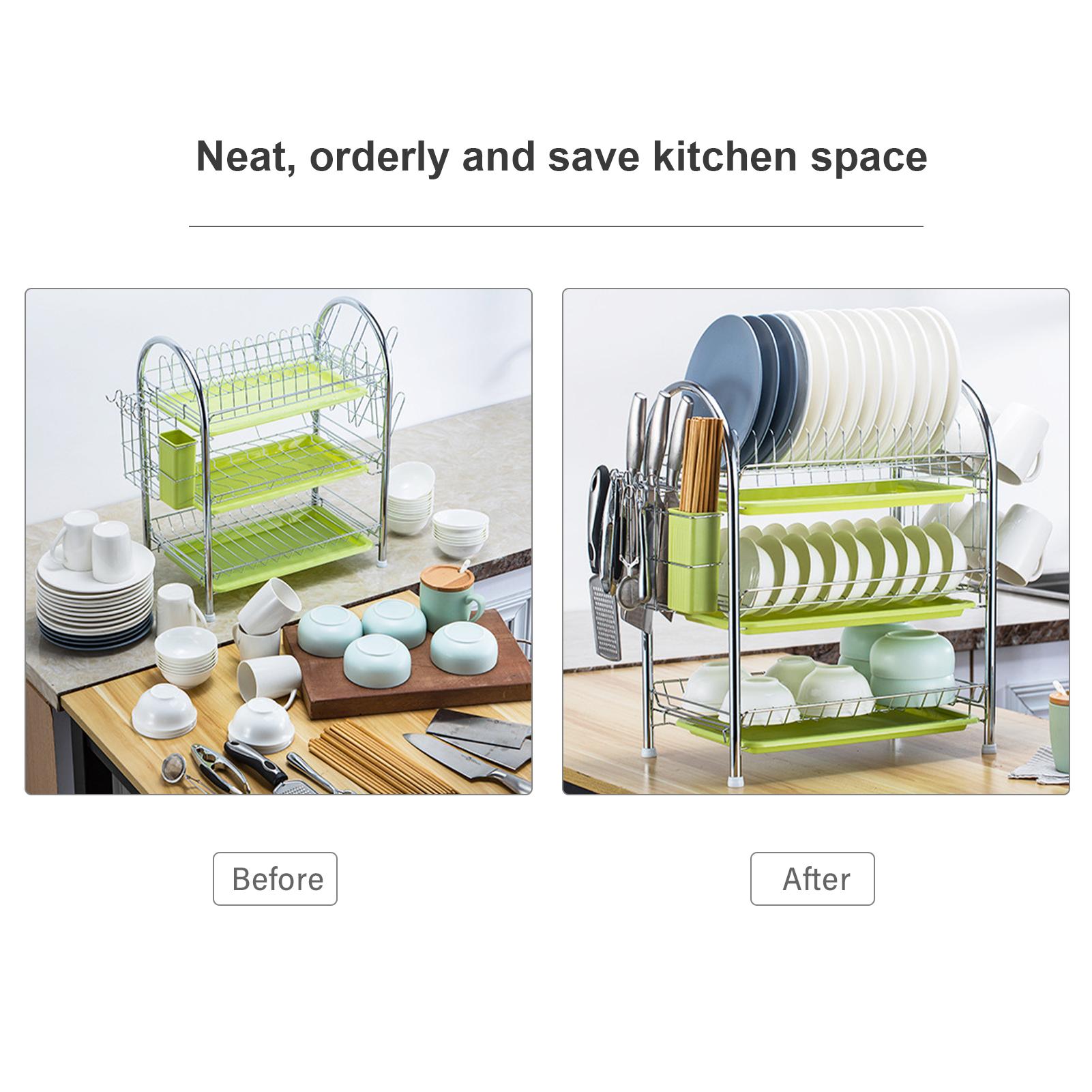 Giá đựng bát đĩa 2-3 tầng bằng thép không gỉ, nhựa PP siêu tiện lợi, có khay thoát nước