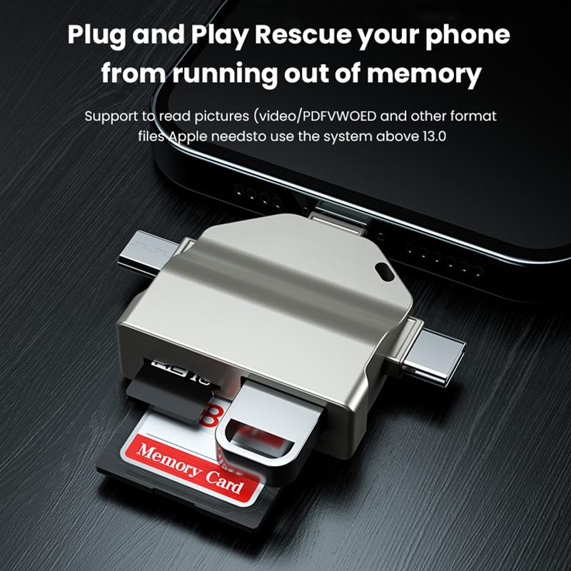 Bộ điều hợp OTG 3in3 cho iPhone IOS 13 trên Micro Type-C sang USB SD TF Readers