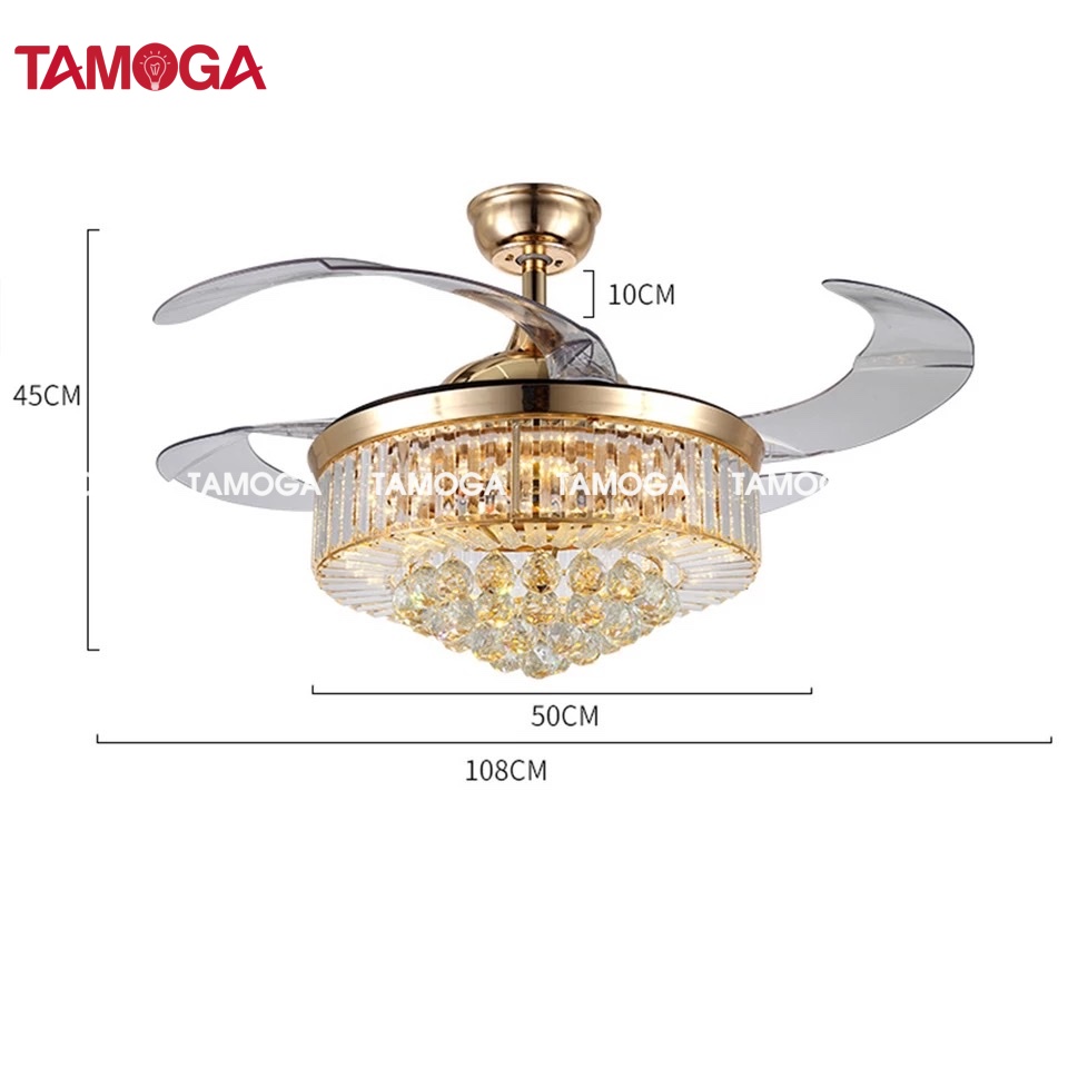 Đèn quạt trần 8018 TAMOGA FIOLA Cánh cụp Cánh xòe Động cơ 6 số + Tặng kèm Điều khiển từ xa