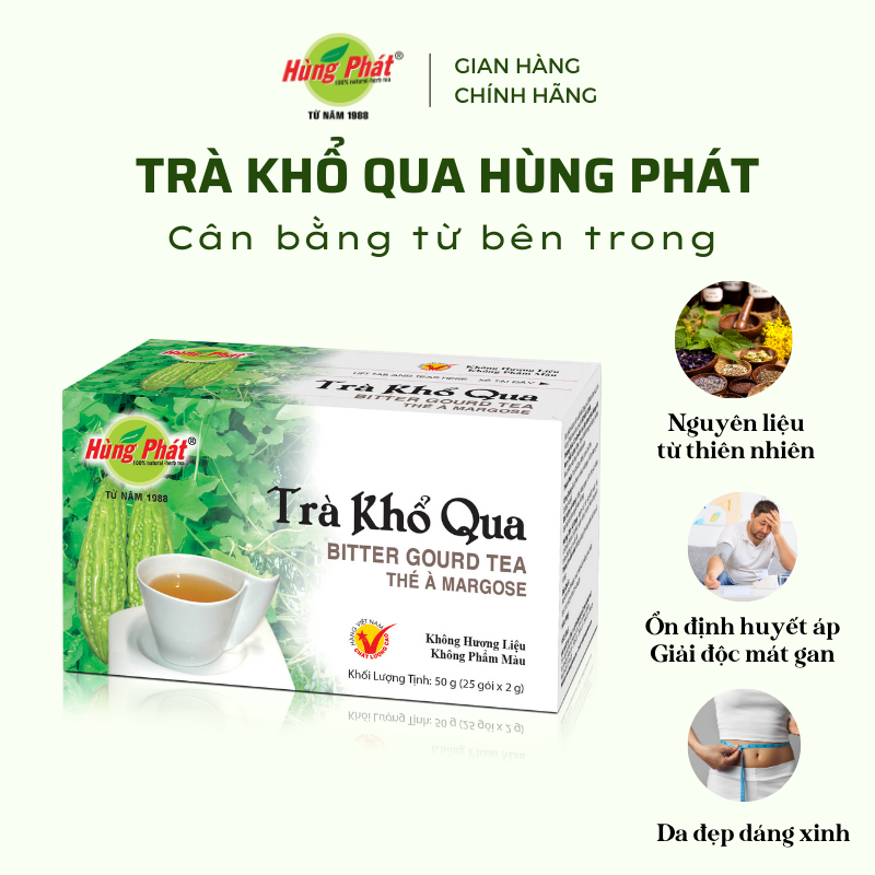 Trà Khổ Qua Túi Lọc Hỗ Trợ Thanh Nhiệt Cơ Thể Dáng Đẹp Da Xinh Hộp 25 gói - Thương Hiệu Hùng Phát