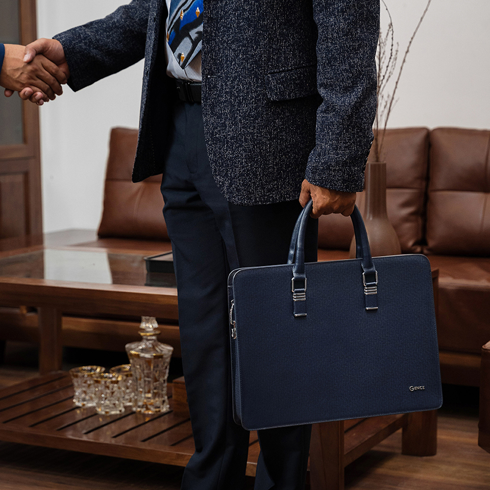 Cặp Da Doanh Nhân Túi Xách Nam GENCE CGL07 Da Bò Khóa Số Cao Cấp Màu Xanh Navy