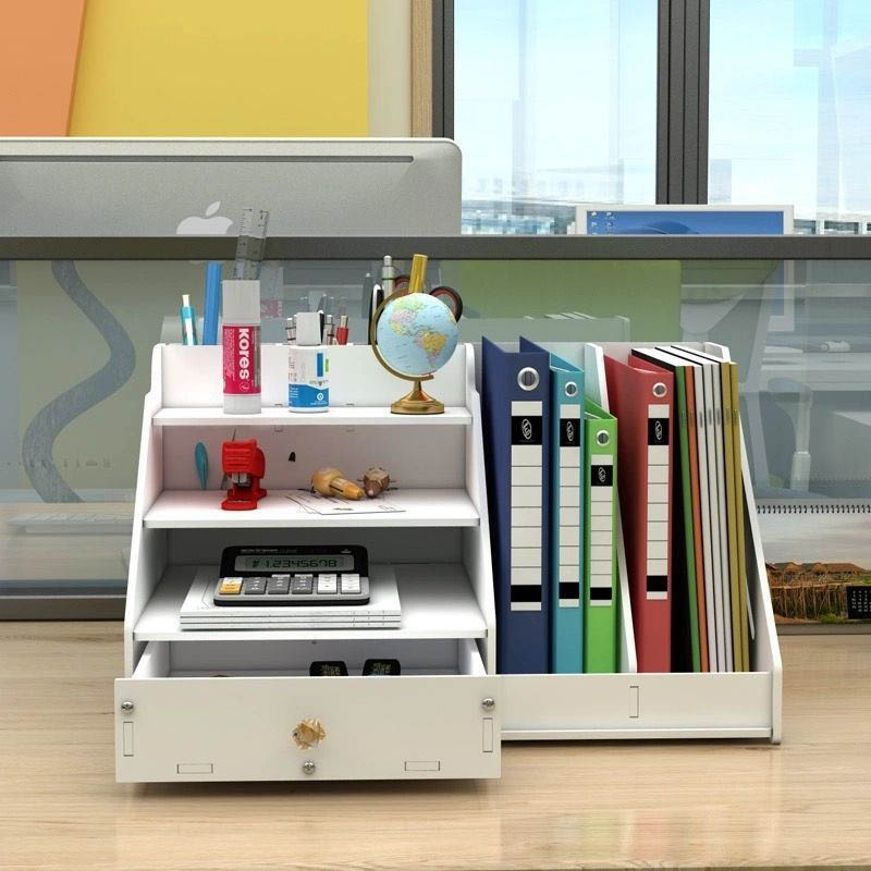 Kệ đựng hồ sơ 6 tầng NHIỀU NGĂN khay để tài liệu dụng cụ văn phòng trang trí bàn làm việc KX22 bằng ván PVC màu trắng phong cách hiện đại sang trọng