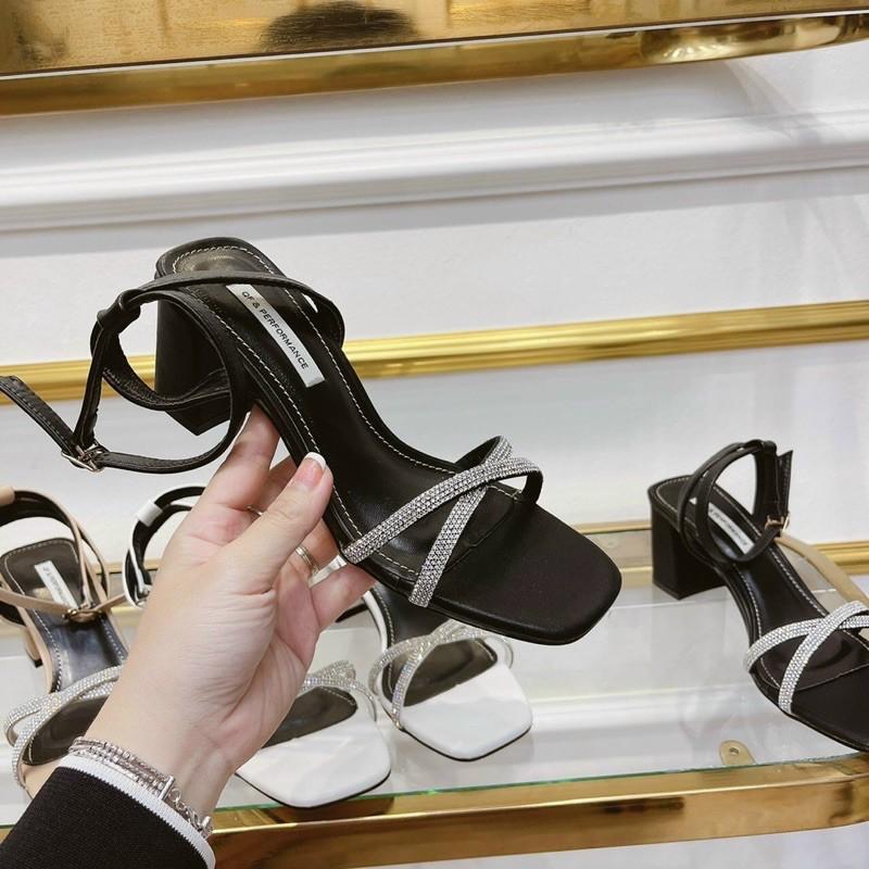 Sandal dây chéo đính đá gót vuông 7cm