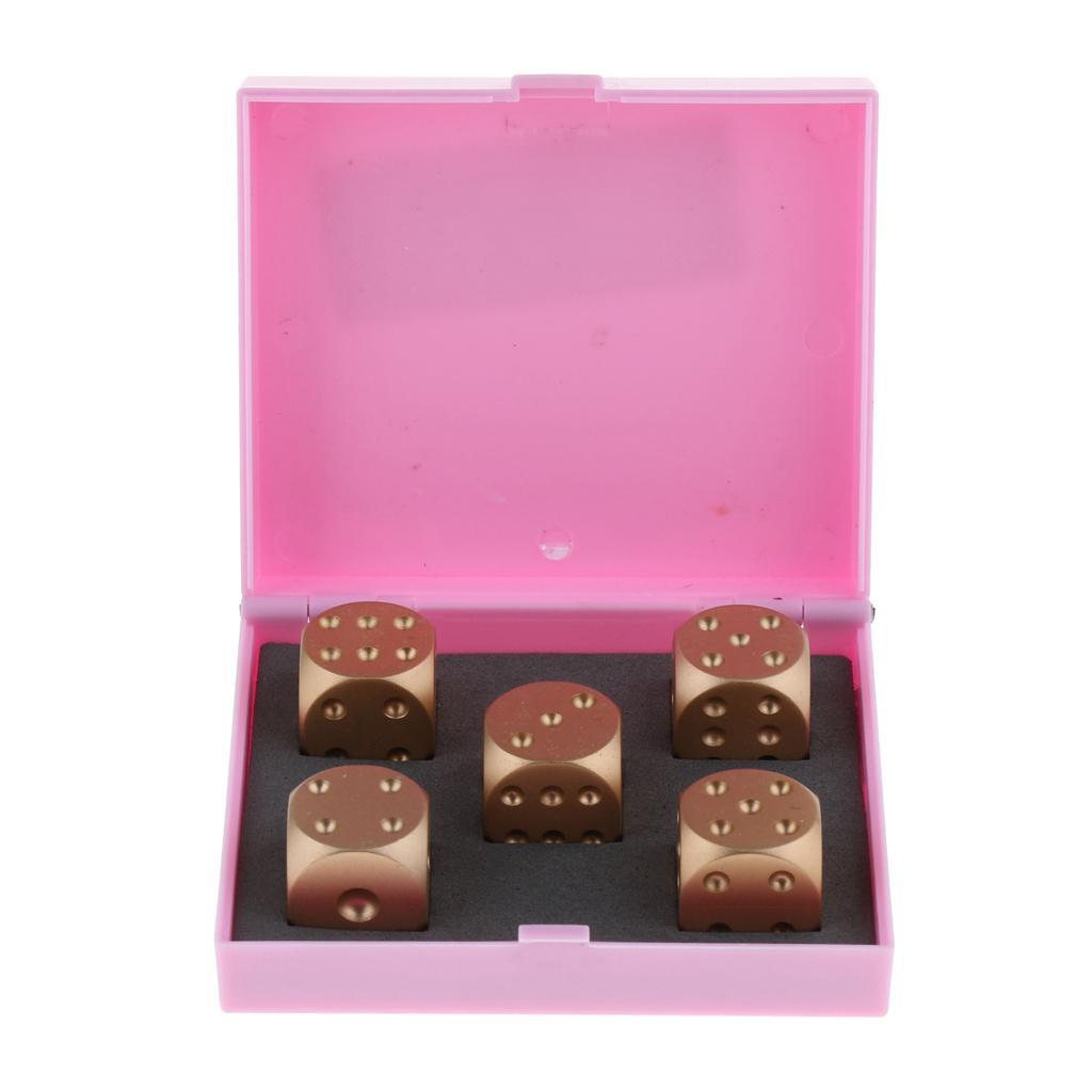 5pcs/set Gold Cube Dice Gift Role Play Games, fully aluminum alloy 6 sided spot dices with a storage box