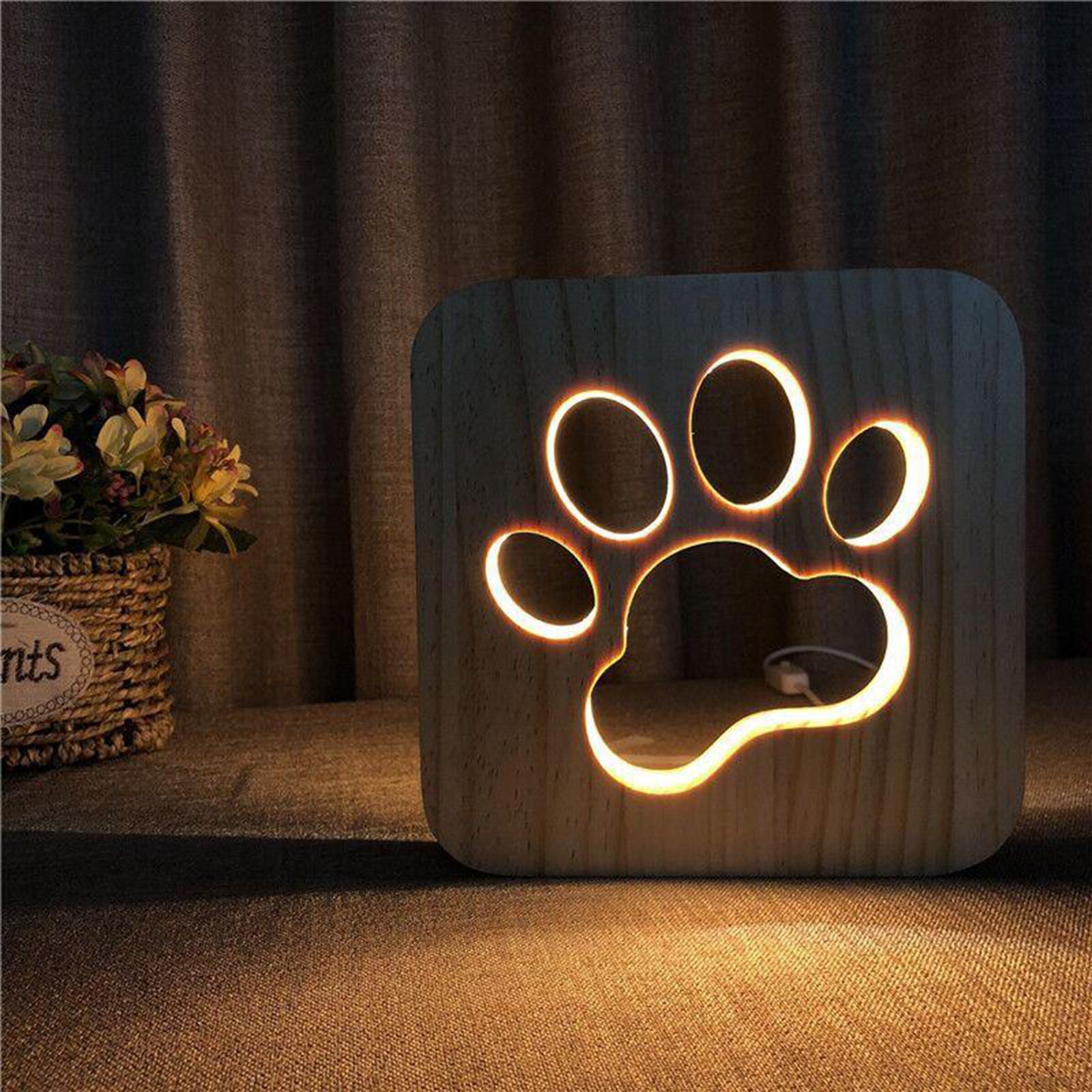 3D USB Bedside Table Lamp Wooden Nightstand Desk Lamp Bedrooms Decor