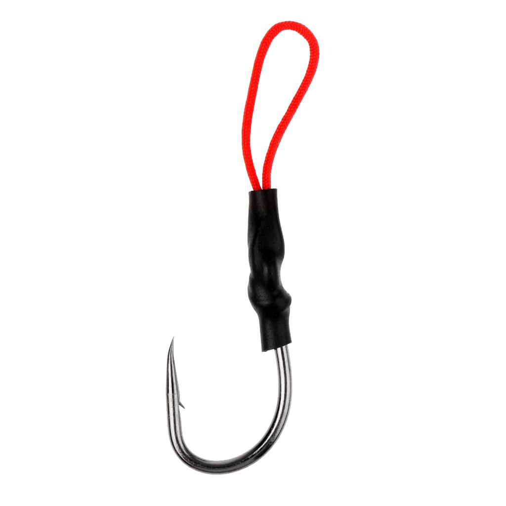 5 Pieces/Pack Fishing Assist Hooks - Barbed Jigging Assist Hooks Stainless Steel Assist Fishing Hooks Fishhooks with Red PE Line