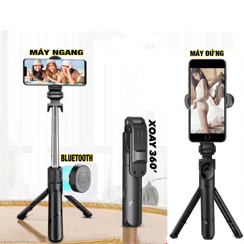 Gậy selfie chụp ảnh quay video 3 chân có đèn trợ sáng Gậy tự sướng điều khiển từ xa xoay nhiều góc độ loại tốt