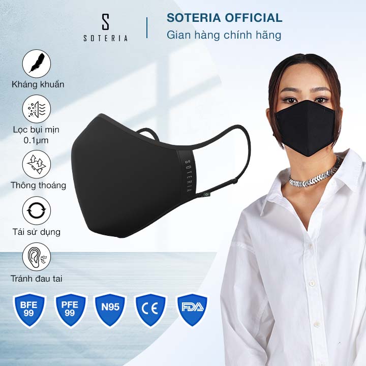 Khẩu trang thời trang Soteria Black ST110 - N95 lọc 99% bụi mịn 0.1 micro