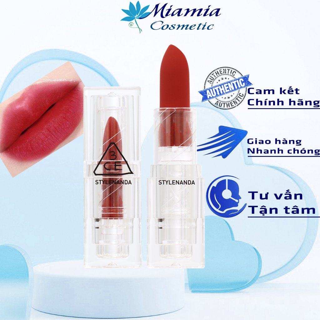 Son Thỏi Lì 3CE Soft Matte Lipstick 3.5g HOLY CHIC - Màu Đỏ Trầm Đậm, Vỏ Trong Suốt