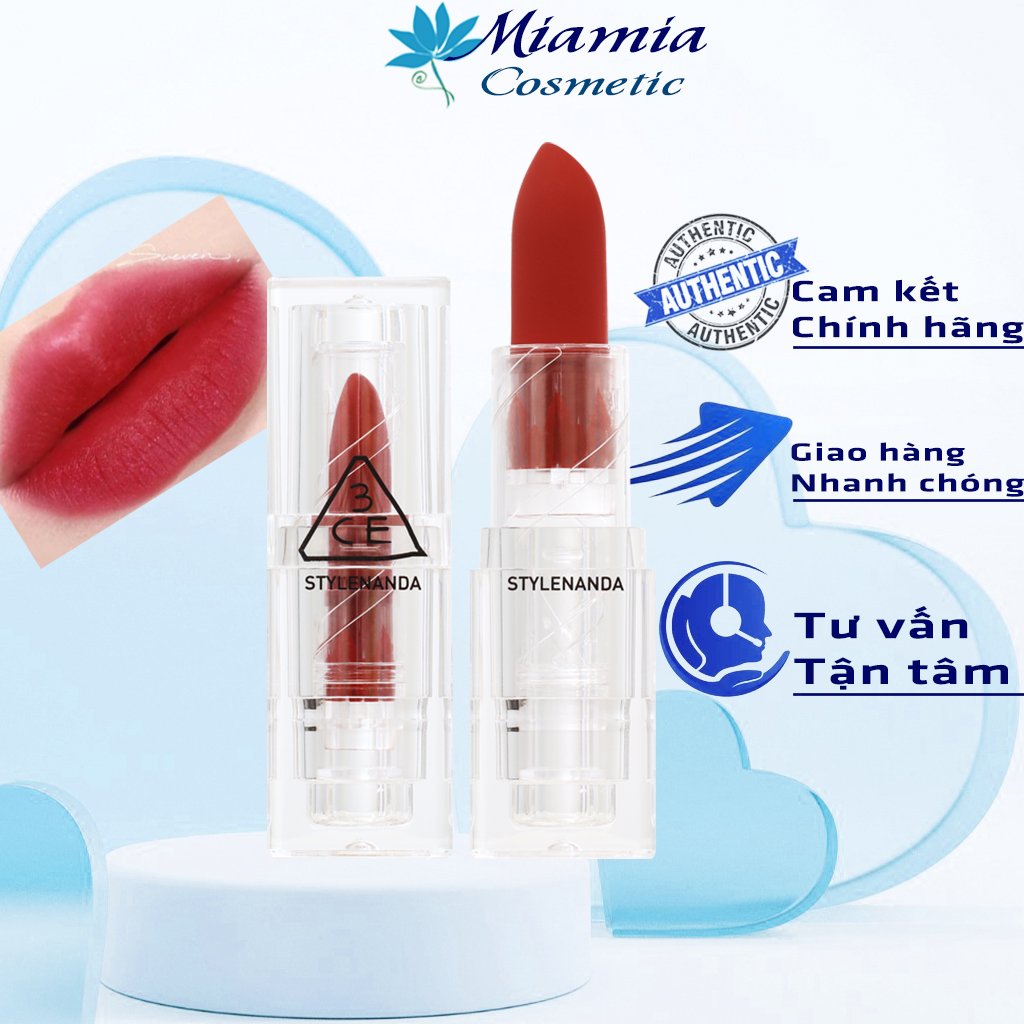 Son Thỏi Lì 3CE Soft Matte Lipstick 3.5g HOLY CHIC - Màu Đỏ Trầm Đậm, Vỏ Trong Suốt [CAM KẾT NHẬP KHẨU CHÍNH HÃNG 100%]