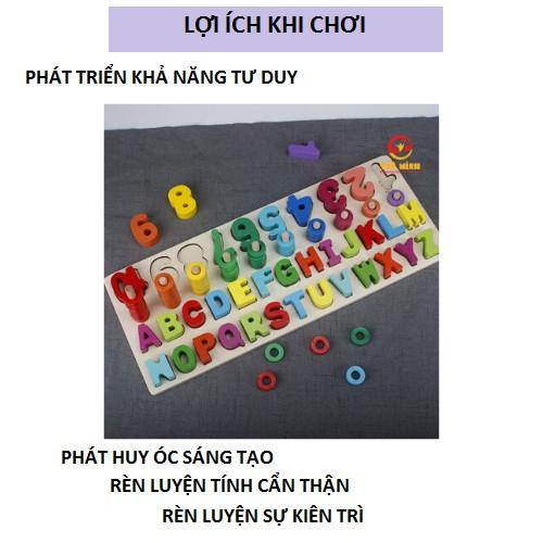 Bộ Giáo Cụ Montessori Bảng Cột Tính Học Đếm Số Và Ghép Chữ Cái Tiếng Anh In Hoa Nổi Bằng Gỗ ( Ảnh Thật)