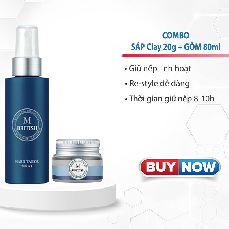 Combo Gôm xịt tóc BRITISH M Hard Tailor Spray 80ml và Sáp vuốt tóc cho nam và nữ BRITISH M Urban Matte Clay 20g