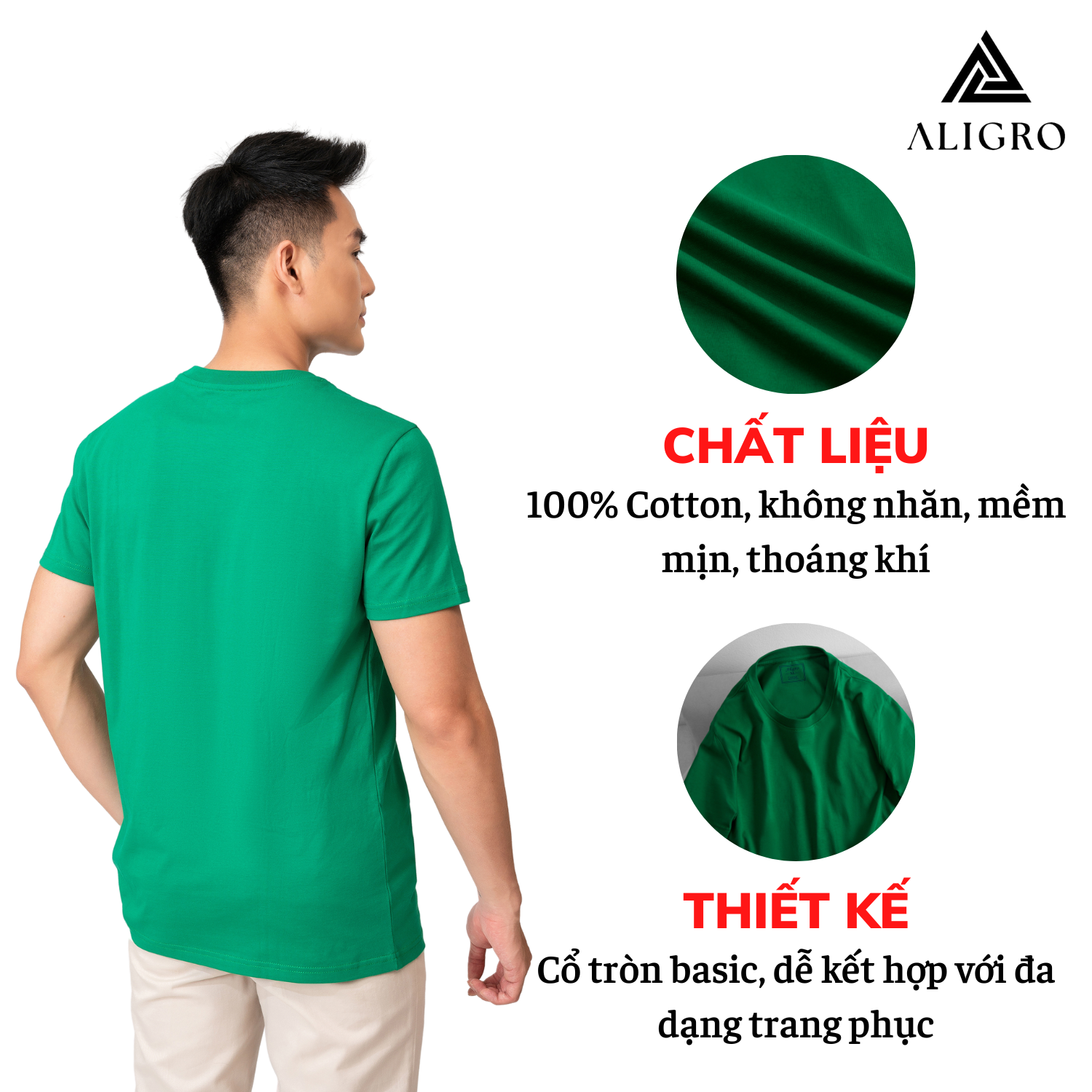 Áo thun nam ALIGRO chất liệu cotton cổ tròn kiểu dáng thể thao thấm hút tốt co giãn thoải mái ALGAPC068