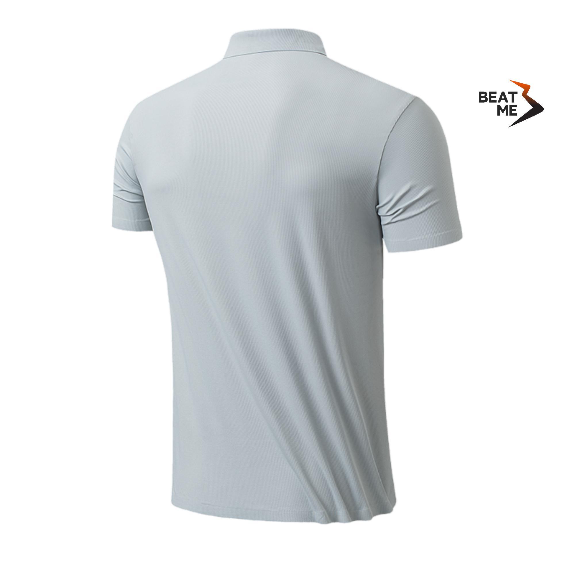 Áo Thun Polo Phong Cách Thể Thao Tối Giản Không Nhăn Vải Silk Mát Lạnh Vân Vải 3D Màu Xám Beatme