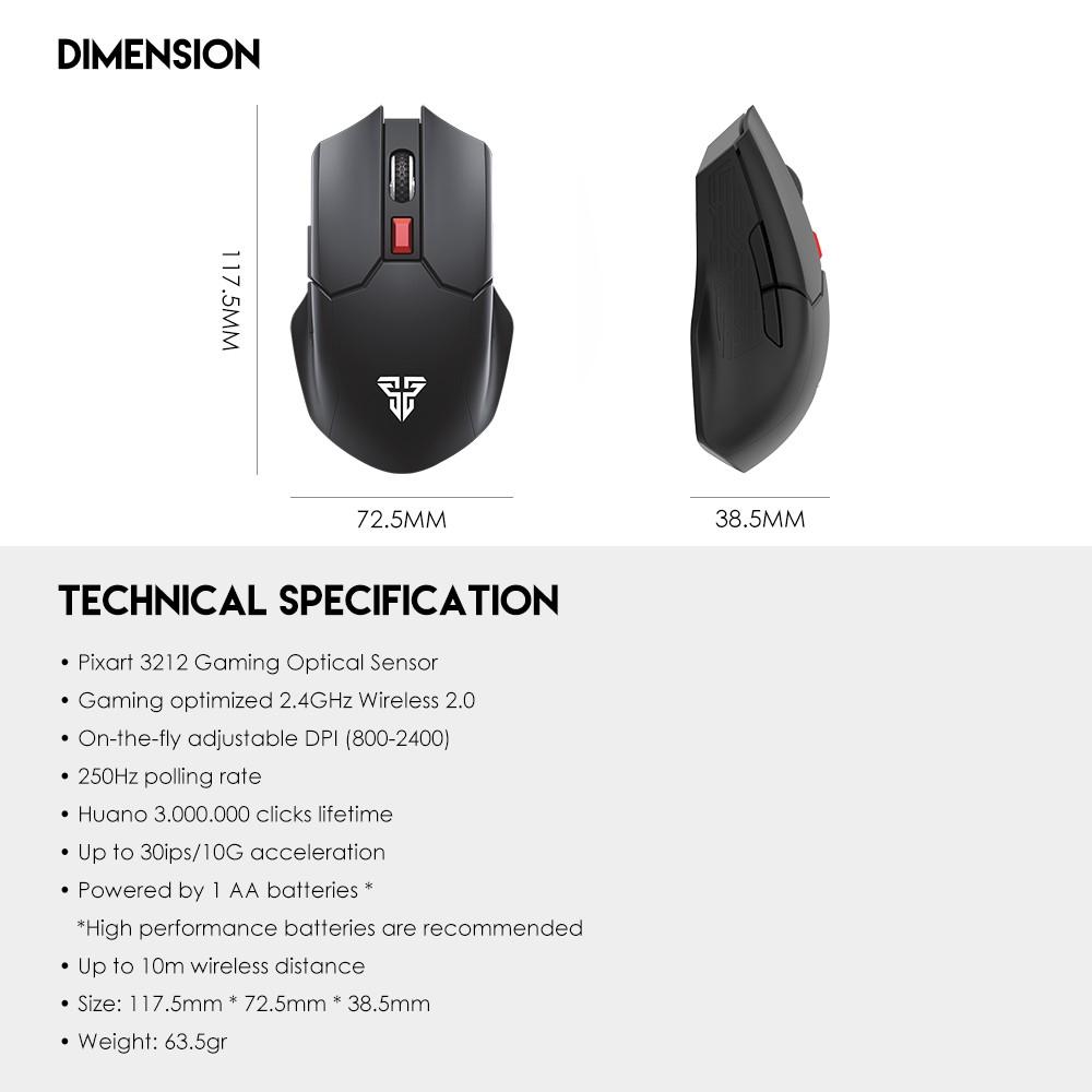 Chuột Gaming Không Dây Fantech WG11 CRUISER 2400DPI PIXART 3212 6 Phím Macro Dùng Pin AA - hàng chính hãng