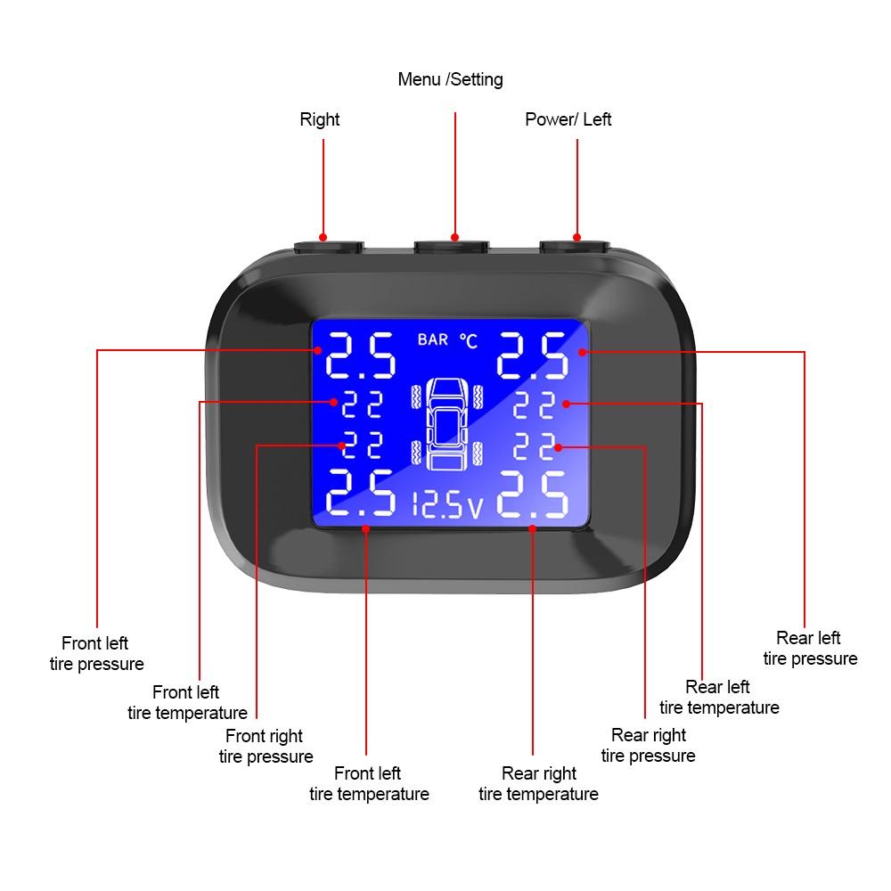 Hệ thống giám sát áp suất lốp xe với 4 cảm biến màn hình LCD